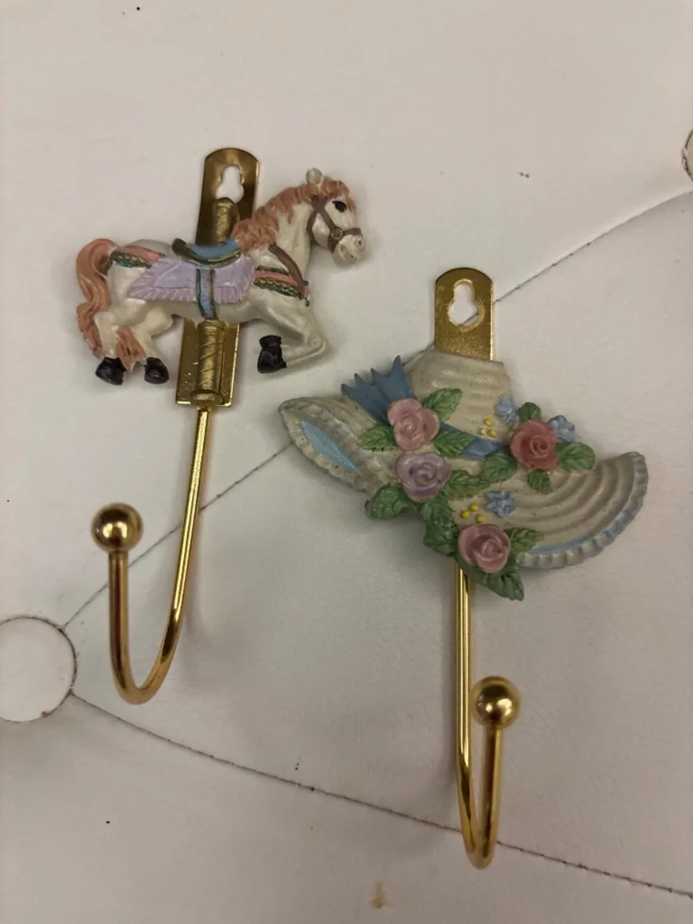 Vintage Wall Hooks Set of 2 Rustic Metal Farmhouse Nursery Carousel Hat Horse